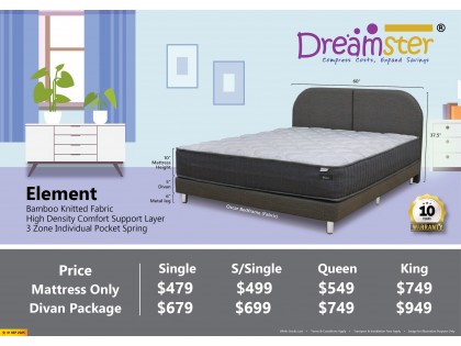 Dreamster Element 10" Individual Pocketed Spring Mattress